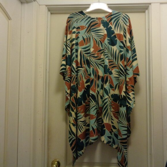 ISAND PARADISE GODDESS TROPICAL FOLIAGE DRAPED DRESS CAFTAN 3 X - Picture 3 of 6